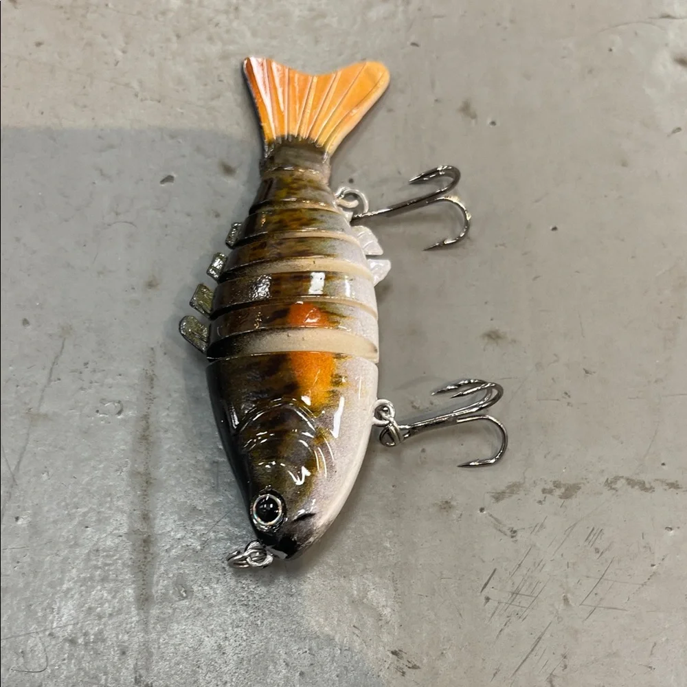 Realistic Multi-Jointed Fish Lure - Orange, Brown, Silver